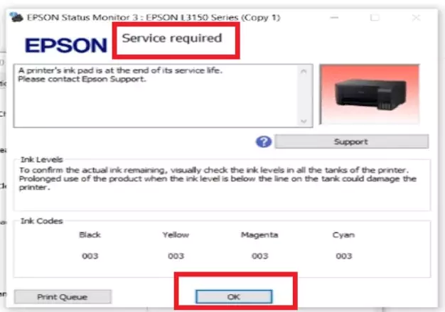 epson l3115 resettrer service required
