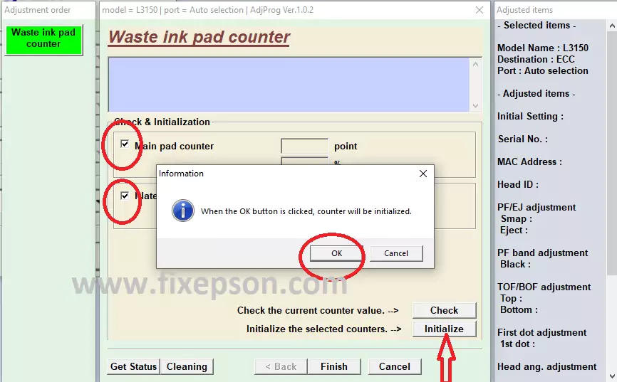 epson l3152 resetter initialization