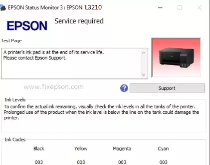 reset epson l3210 service required