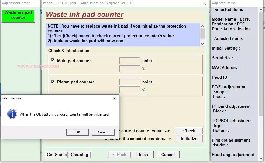 how to reset epson adjustment program l3110